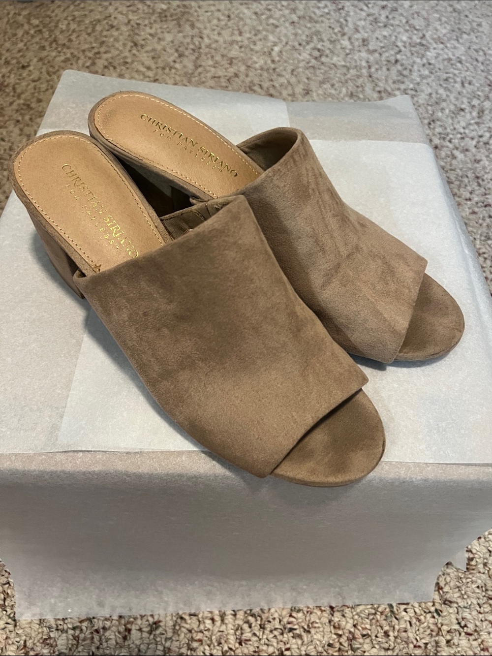 Christian Siriano Taupe Faux Suede Open-Toe Slide Mule